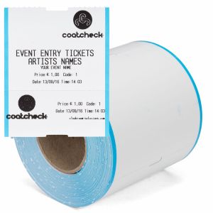 Coatcheck two-part entry tickets rolls, 14 x 260 tickets, white/blue