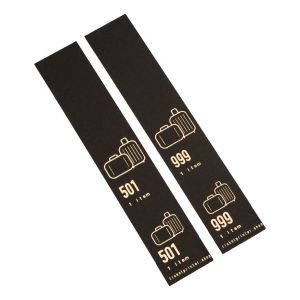 500 self-adhesive luggage tags, Black with gold print, pre-printed, series 501-1000